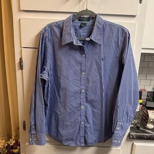 Lauren Ralph Lauren Blue and White Striped Button-Down Shirt